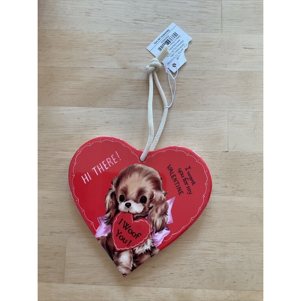 Vintage Inspired 4.5" Heart Shaped Valentines Day I Woof You Dog Ornament